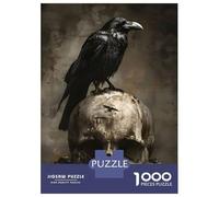Jigsaw Puzzle 1000 Raven Sitting On Skull Jigsaw for Adults Family Game Analysis And Logic Unique Gifts for Birthday And Christmas 52x38cm/1000pcs