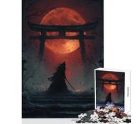 Jigsaw Puzzle 1000 Samurai Cat Under Red Moon Puzzles for Teenagers Analysis And Logic Wishlist with Santa Claus Birthday And Unique Gifts (50x75cm)