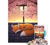 Jigsaw Puzzle 1000 Sleeping Fox Under Cherry Blossoms Educational Game Brain Intelligence Challenge Addictive Toys Secret Santa Gifts Birthday Present (Size 38x26cm)