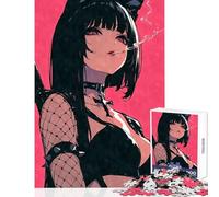 Jigsaw Puzzle 1000 Smoking Samurai Goth Anime Cat Girl Jigsaw Puzzles for Teenagers Difficult Hard Educational Challenge Challenging Game Gifts (38x26cm)