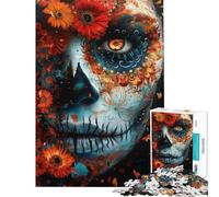 Jigsaw Puzzle 1000 Sugar Skull with Flowers Puzzle for Adults Family Game Staycation Kill Time Unique Gifts for Birthday And Christmas (Size 38x26cm)