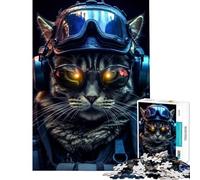 Jigsaw Puzzle 1000 Tactical Cat Brain Intelligence Challenge Addictive Toys Relaxing Games Perfect Decoration Secret Santa Gifts (Size 75x50cm)