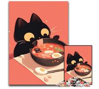 Jigsaw Puzzle 1000Pieces Cat Eating Ramen Wooden Jigsaw Puzzles Relaxing Entertainment Home Decor 1000 PCS(75x50cm)