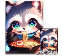 Jigsaw Puzzle 1000Pieces Cute Anime Fox Eating Ramen Wooden Jigsaw Puzzles Relaxing Entertainment Home Decor 1000 PCS(38x26cm)