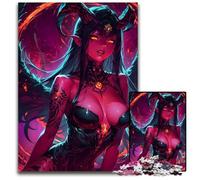 Jigsaw Puzzle 1000Pieces Demon Girl with Horns Wooden Jigsaw Puzzles for Adults Challenging DIY Brain Teaser Perfect Family Game Or Decorative Gift 1000 PCS(75x50cm)