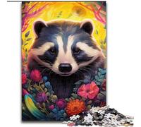 Jigsaw Puzzle 1000Pieces Honey Badger Flowers Jigsaw Puzzles for Adults Family Interactive Game, Brain Teaser Gift, Educational Toy (Size 50x75 cm)
