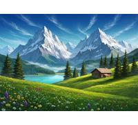 Jigsaw Puzzle 1200 Pieces Green Meadows, Premium Jigsaws 1200 pieces for Adults & Teens, Precision Fit Thick Board, for for Men & Women, Finished Size 75x50cm Cabins