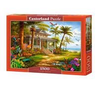 CASTORLAND 1500 Piece Jigsaw Puzzle, Palm Tree, Beach House, Colorful Flowers, Tropical Oasis, Puzzle for Adults, C-152223-2
