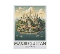 Jigsaw Puzzle 1500 Piece，Masjid Sultan Singapore Vintage Travel Poster，Classic Puzzle DIY Kit Wood Toy Unique Gift Home Decor（57x87cm）-BC77