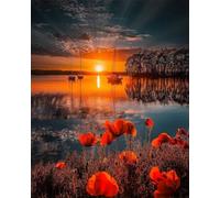 Jigsaw Puzzle 1500 Pieces Sunset Lake Flowers with Letters on Back & Poster 1500 Piece Jigsaw Puzzles for Adults Seniors 34.3x22.44 inch
