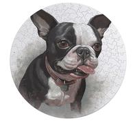 Jigsaw Puzzle 195 Pcs Challenging Round Animals Puzzle Boston Terrier Wooden Jigsaw Puzzles for Adults Families