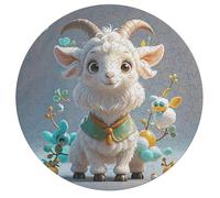 Jigsaw Puzzle 195 Pcs Challenging Round Animals Puzzle Cute Goat Wooden Jigsaw Puzzles for Adults Families