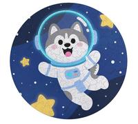 Jigsaw Puzzle 195 Pcs Challenging Round Animals Puzzle Cute Husky Astronauts on Space Wooden Jigsaw Puzzles for Adults Families
