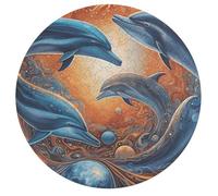 Jigsaw Puzzle 195 Pcs Challenging Round Animals Puzzle Dolphins in The Solar System Wooden Jigsaw Puzzles for Adults Families