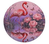 Jigsaw Puzzle 195 Pcs Challenging Round Animals Puzzle Flamingo Peony Pond Wooden Jigsaw Puzzles for Adults Families