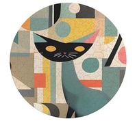 Jigsaw Puzzle 195 Pcs Challenging Round Animals Puzzle Mid-Century Modern Art Cat Wooden Jigsaw Puzzles for Adults Families
