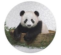 Jigsaw Puzzle 195 Pcs Challenging Round Animals Puzzle Panda Stars Wooden Jigsaw Puzzles for Adults Families
