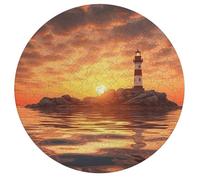 Jigsaw Puzzle 195 Pcs Challenging Round Animals Puzzle Sea Lighthouse in Sunset Wooden Jigsaw Puzzles for Adults Families