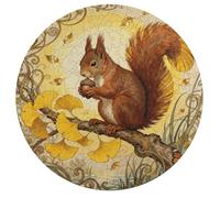 Jigsaw Puzzle 195 Pcs Challenging Round Animals Puzzle Squirrel Ginkgo Branch Wooden Jigsaw Puzzles for Adults Families