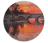 Jigsaw Puzzle 195 Pcs Challenging Round Animals Puzzle Sunset Bridge Reflection Wooden Jigsaw Puzzles for Adults Families