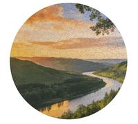 Jigsaw Puzzle 195 Pcs Challenging Round Animals Puzzle The Long River Fades Into The Evening. Wooden Jigsaw Puzzles for Adults Families