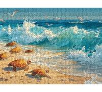 Jigsaw Puzzle 2000 Piece, Beach Turtle Puzzles for Adults Puzzle Games Educational Game Jigsaws Puzzles for Adults, Fun Challenging Family Game Activities, for Wall Decor Gifts R1KH-268