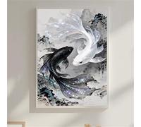 Jigsaw Puzzle 30 Pieces Koi, Premium Jigsaws 30 pieces for Adults & Teens, Precision Fit Thick Board, for for Men & Women, Finished Size 25x20cm Black White