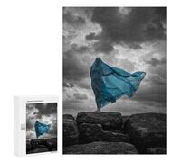 Jigsaw Puzzle 300 PCS A Woman in Blue Fabric on Rocks Jigsaws for Adults Toy Wall Decor Pattern Assembly Deal As Gifts for The Whole Family 300 PCS