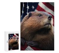 Jigsaw Puzzle 300 PCS Beaver USA Flag Jigsaws for Adults Toy Wall Decor Pattern Assembly Deal As Gifts for The Whole Family 300 PCS