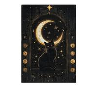 Jigsaw Puzzle 300 PCS Black Cat Moonlit Window Jigsaw for Adults Toy Wall Decor Staycation Kill Time Unique Birthday And Gifts 300 PCS