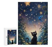 Jigsaw Puzzle 300 PCS Black Cat Stargazing with Bluebird Jigsaws for Adults Toy Wall Decor Pattern Assembly Deal As Gifts for The Whole Family 300 PCS