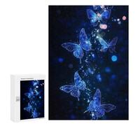 Jigsaw Puzzle 300 PCS Blue Glittering Butterflies on Dark Background Jigsaws for Adults Puzzle Birthday Present Difficult And Challenge Challenging Game Gifts 300 PCS