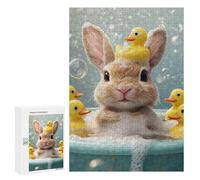 Jigsaw Puzzle 300 PCS Bunny with Rubber Ducks in Bath Puzzles for Teenagerss Stress Reliever Educational Challenge Unique Birthday And Gifts 300 PCS