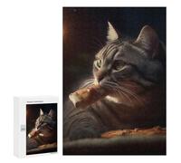 Jigsaw Puzzle 300 PCS Cat Eating Pizza Slice Jigsaws for Adults Toy Wall Decor Difficult Hard Unique Gifts for Birthday And Christmas 300 PCS