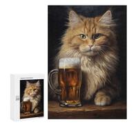 Jigsaw Puzzle 300 PCS Cat with His Beer in Pub Jigsaws for Adults Toy Wall Decor Difficult Hard Unique Gifts for Birthday And Christmas 300 PCS