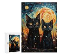 Jigsaw Puzzle 300 PCS Cats Under The Stars Jigsaws for Adults Toy Wall Decor Pattern Assembly Deal As Gifts for The Whole Family 300 PCS