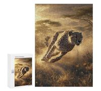 Jigsaw Puzzle 300 PCS Cheetah Running in Savannah -1 Adult Jigsaw Puzzles Enhance Memory Parent-child Interaction Brainteaser Family Games 300 PCS