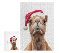Jigsaw Puzzle 300 PCS Christmas Camel with Santa Hat Adult Puzzles Toy Wall Decor Birthday Present Deal As Gifts for The Whole Family 300 PCS