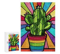 Jigsaw Puzzle 300 PCS Colorful Cactus Stained Glass Art Adult Jigsaw Puzzles Enhance Memory Parent-child Interaction Brainteaser Family Games 300 PCS