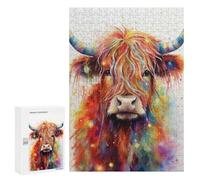 Jigsaw Puzzle 300 PCS Colorful Highland Cow Art Print-2 Adult Jigsaw Puzzles Enhance Memory Parent-child Interaction Brainteaser Family Games 300 PCS
