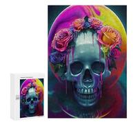 Jigsaw Puzzle 300 PCS Colorful Skull with Roses Jigsaws for Adults Toy Wall Decor Difficult Hard Unique Gifts for Birthday And Christmas 300 PCS