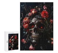 Jigsaw Puzzle 300 PCS Dark Gothic Skull with Flowers Adult Jigsaw Puzzles Enhance Memory Parent-child Interaction Brainteaser Family Games 300 PCS