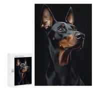 Jigsaw Puzzle 300 PCS Doberman Pinscher Portrait on Black Background Jigsaws for Adults Puzzle Birthday Present Difficult And Challenge Challenging Game Gifts 300 PCS