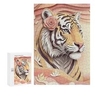 Jigsaw Puzzle 300 PCS Elegant Tiger with Rose Jigsaw Puzzles for Teenagerss Hand Speed Race Fun Activities at Home Challenging Game And Family Play 300 PCS