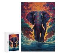 Jigsaw Puzzle 300 PCS Elephant in Abstract Waves Jigsaws for Adults Toy Wall Decor Difficult Hard Unique Gifts for Birthday And Christmas 300 PCS