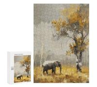Jigsaw Puzzle 300 PCS Elephant in Golden Forest Jigsaws for Adults Toy Wall Decor Difficult Hard Unique Gifts for Birthday And Christmas 300 PCS