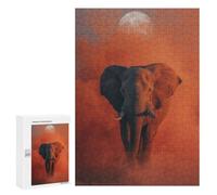 Jigsaw Puzzle 300 PCS Elephant Under The Moon in Orange Haze Jigsaws for Adults Toy Wall Decor Pattern Assembly Deal As Gifts for The Whole Family 300 PCS