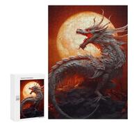 Jigsaw Puzzle 300 PCS Fiery Dragon Moonlit Majesty Jigsaws for Adults Toy Wall Decor Difficult Hard Unique Gifts for Birthday And Christmas 300 PCS