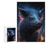 Jigsaw Puzzle 300 PCS Flaming Pig Art Print Jigsaws for Adults Puzzle Birthday Present Difficult And Challenge Challenging Game Gifts 300 PCS