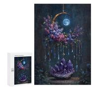Jigsaw Puzzle 300 PCS Floral Crescent Moon with Amethyst Crystals Jigsaws for Adults Toy Wall Decor Pattern Assembly Deal As Gifts for The Whole Family 300 PCS